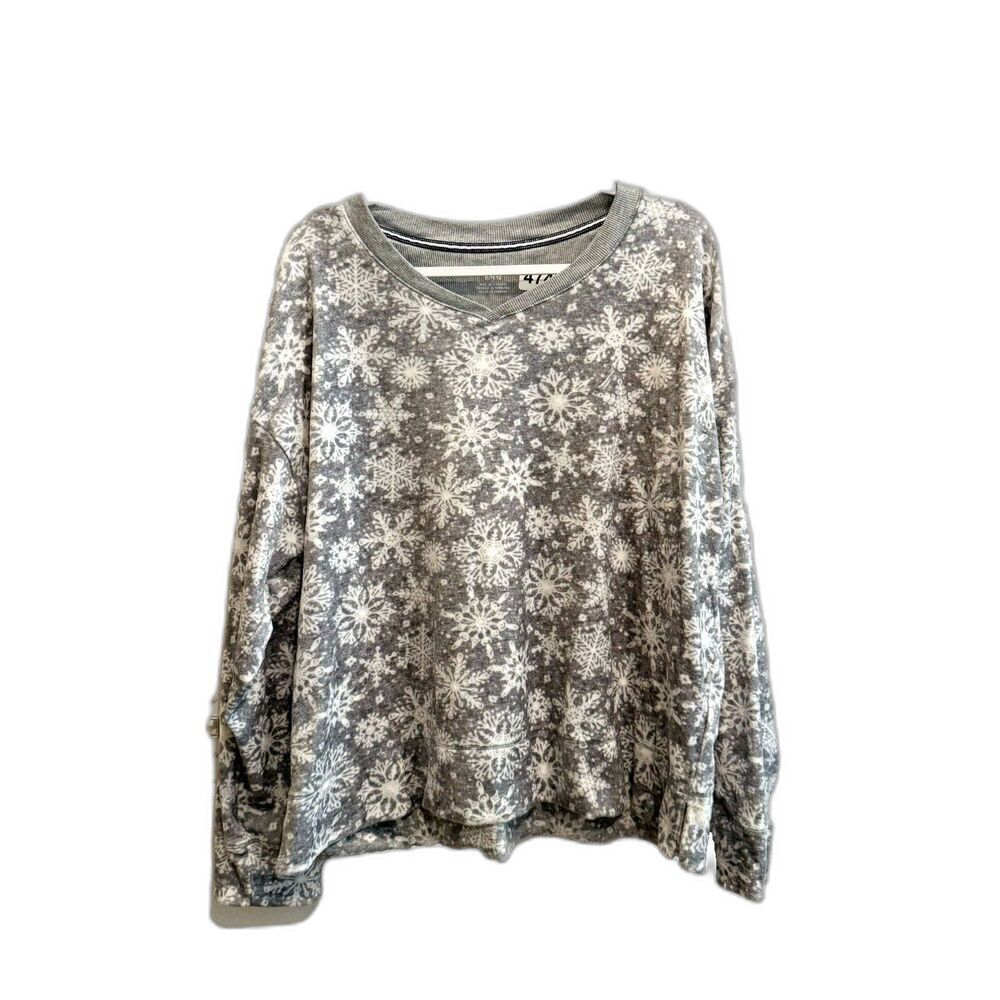 Nautica Women Gray Sleepwear Pajama Set XL Snowflake Fleece Long Sleeve Comfort